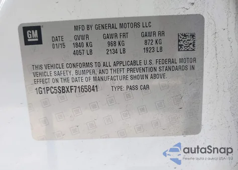 2015 Chevrolet Cruze 1Lt Auto from USA, damaged, VIN 1G1PC5SBXF7165841